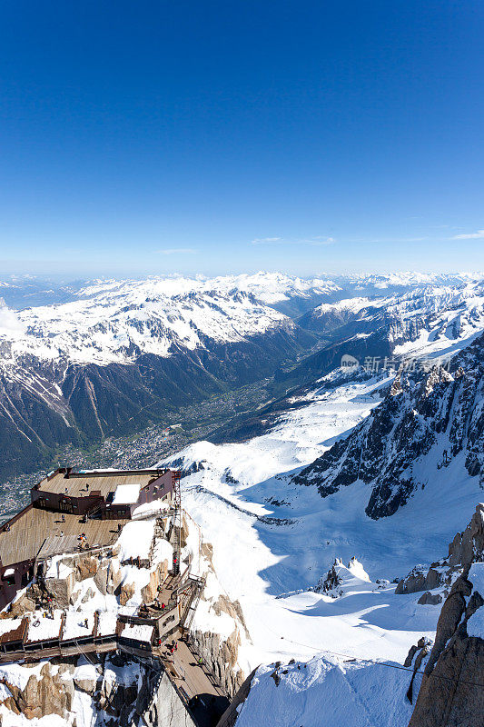 从法国夏蒙尼的Aiguille du midi俯瞰阿尔卑斯山